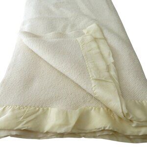 Fieldcrest Touch of Class Vintage Thermal Acrylic Blanket Satin Trim Ivory Made
